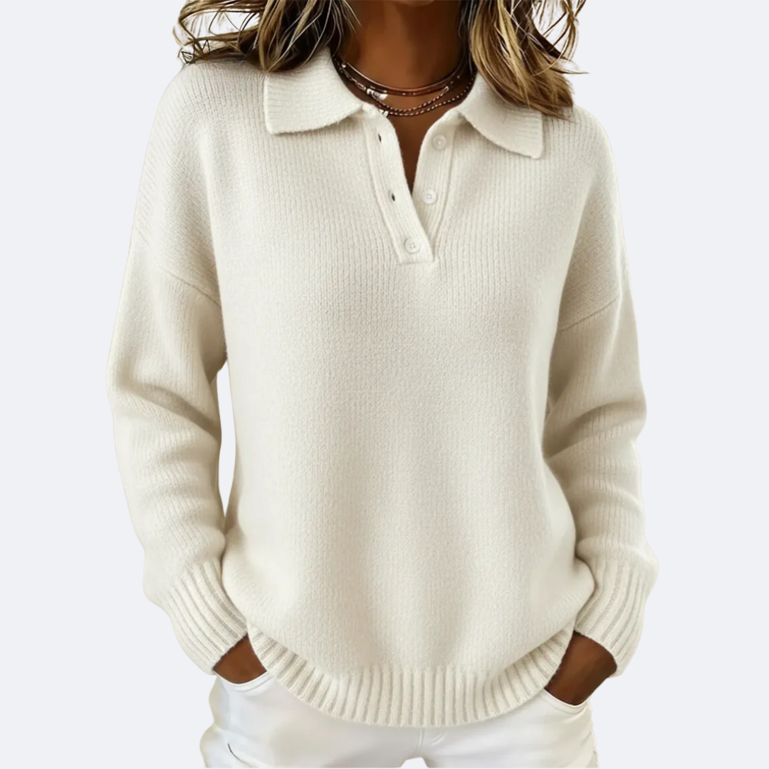 OLIVIA - Mīksta džemperis ar polo apkakli