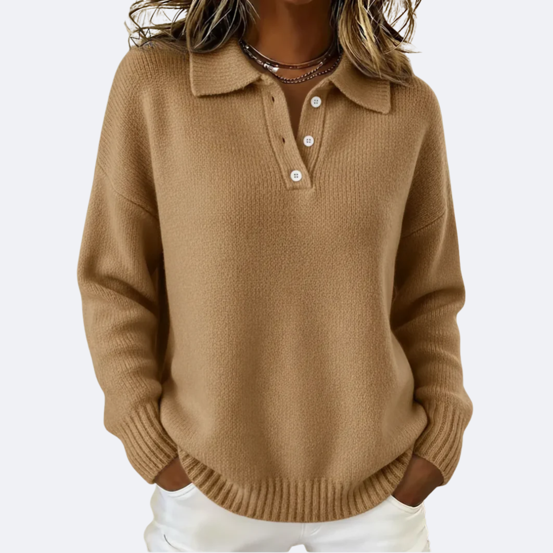 OLIVIA - Mīksta džemperis ar polo apkakli